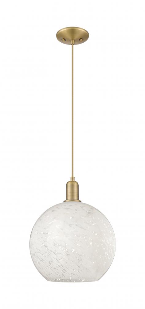 White Mouchette - 1 Light - 12 inch - Brushed Brass - Cord hung - Mini Pendant