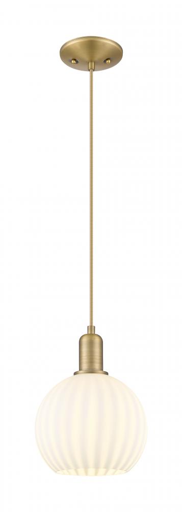 White Venetian - 1 Light - 8 inch - Brushed Brass - Cord hung - Mini Pendant