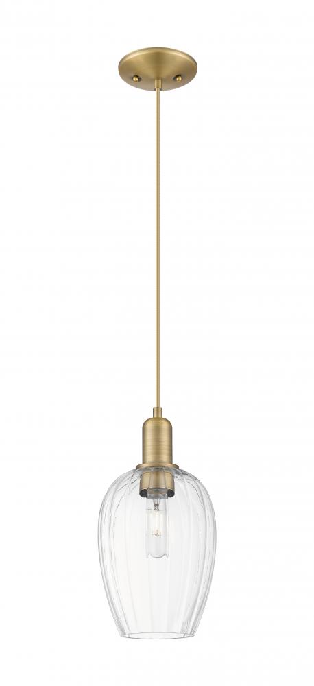 Preston Flute - 1 Light - 6 inch - Brushed Brass - Cord hung - Mini Pendant