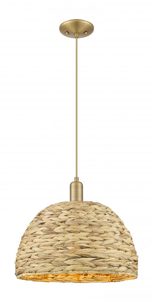 Woven Rattan - 1 Light - 16 inch - Brushed Brass - Cord hung - Mini Pendant