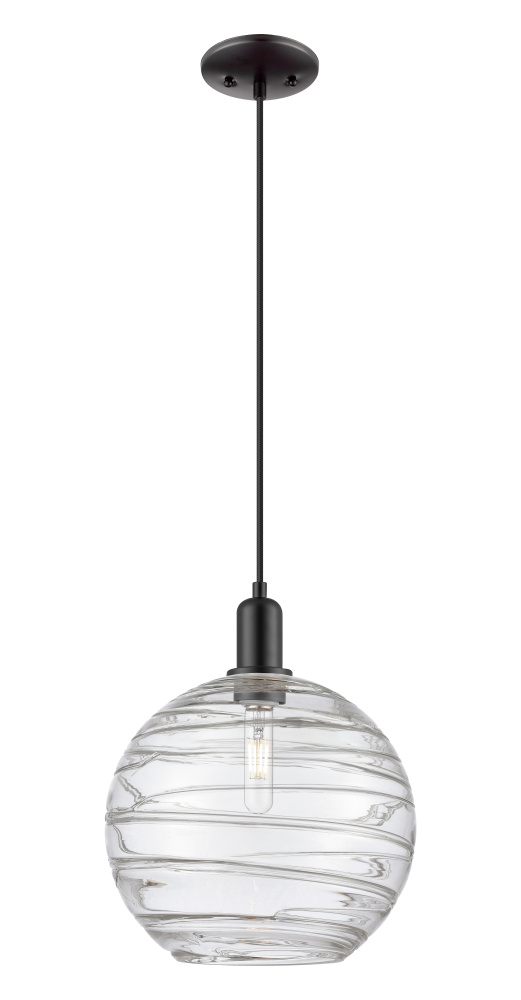 Athens Deco Swirl - 1 Light - 12 inch - Matte Black - Cord hung - Mini Pendant