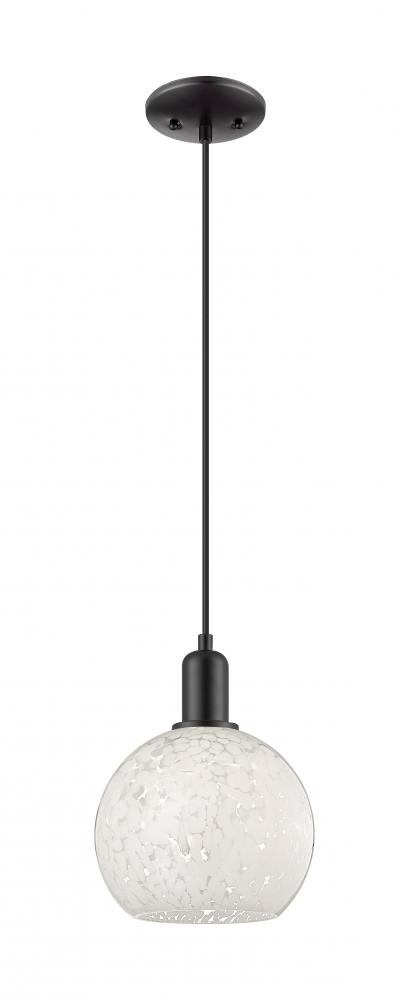 White Mouchette - 1 Light - 8 inch - Matte Black - Cord hung - Mini Pendant