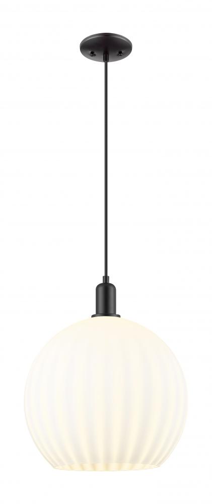 White Venetian - 1 Light - 14 inch - Matte Black - Cord hung - Mini Pendant