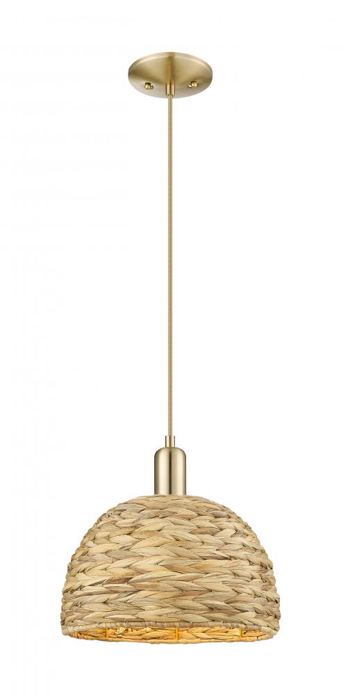Woven Rattan - 1 Light - 12 inch - Champagne Bronze - Cord hung - Mini Pendant