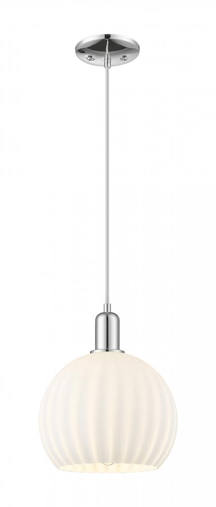 White Venetian - 1 Light - 10 inch - Polished Chrome - Cord hung - Mini Pendant