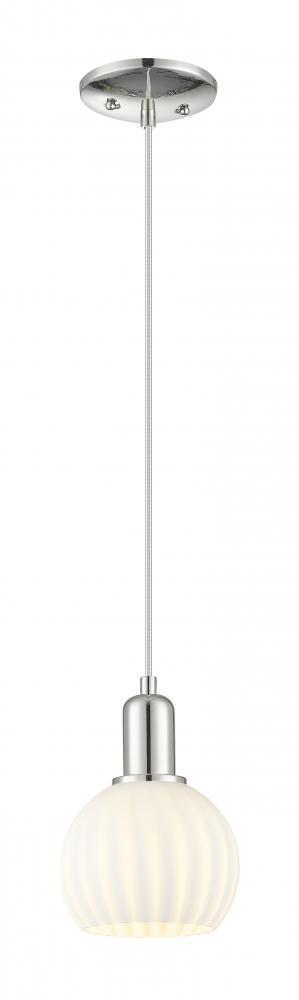 White Venetian - 1 Light - 6 inch - Polished Nickel - Cord hung - Mini Pendant