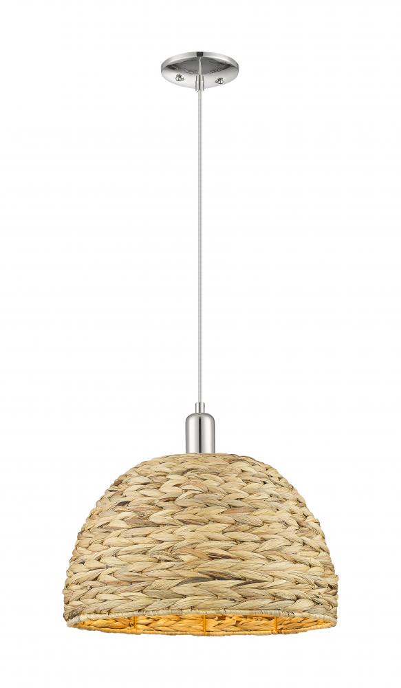 Woven Rattan - 1 Light - 16 inch - Polished Nickel - Cord hung - Mini Pendant