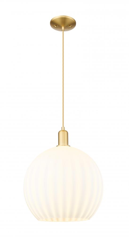 White Venetian - 1 Light - 14 inch - Satin Gold - Cord hung - Mini Pendant