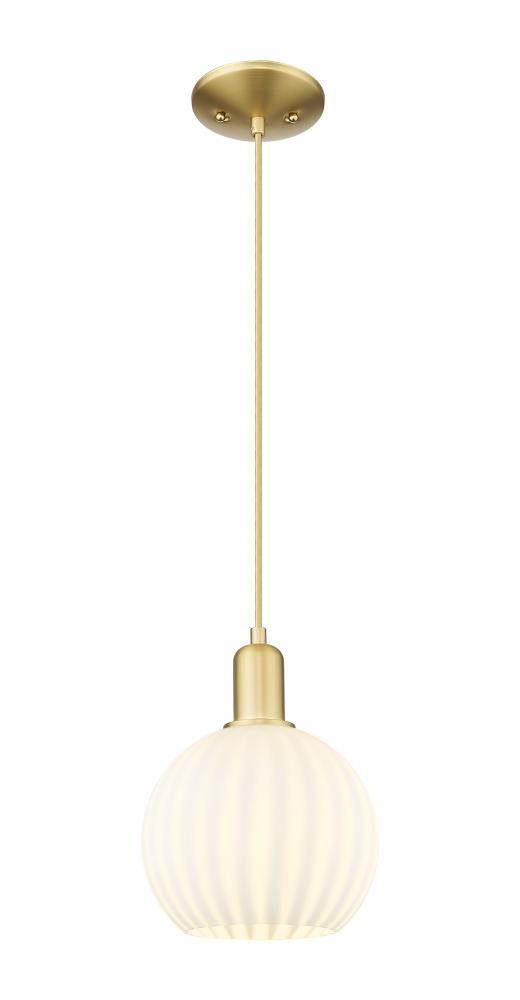 White Venetian - 1 Light - 8 inch - Satin Gold - Cord hung - Mini Pendant