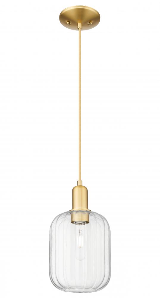 Preston Cylinder - 1 Light - 6 inch - Satin Gold - Cord hung - Mini Pendant