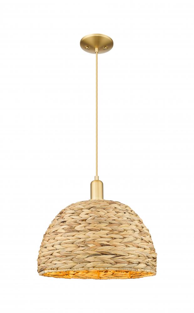 Woven Rattan - 1 Light - 16 inch - Satin Gold - Cord hung - Mini Pendant
