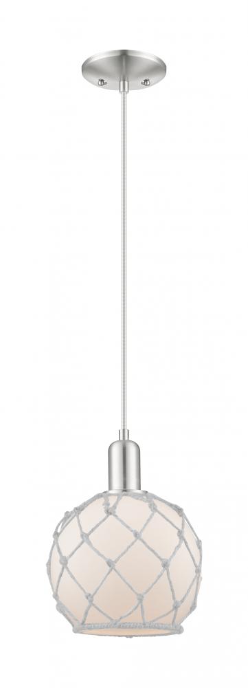 Farmhouse Rope - 1 Light - 8 inch - Brushed Satin Nickel - Cord hung - Mini Pendant