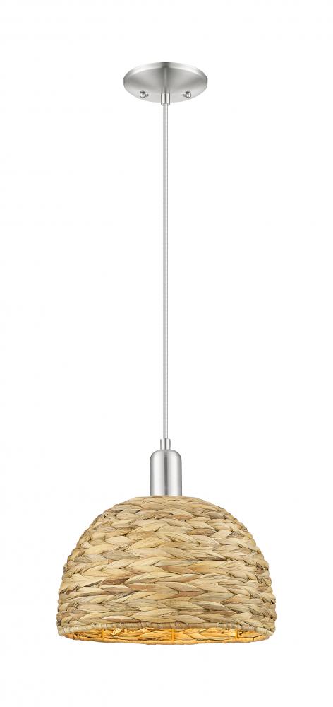 Woven Rattan - 1 Light - 12 inch - Brushed Satin Nickel - Cord hung - Mini Pendant