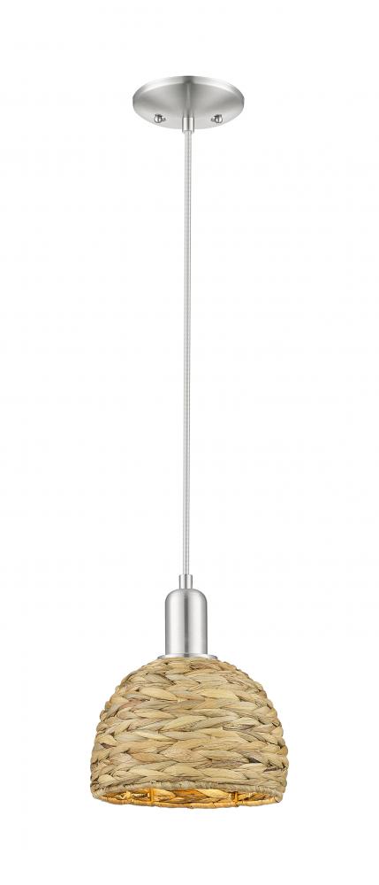 Woven Rattan - 1 Light - 8 inch - Satin Nickel - Mini Pendant