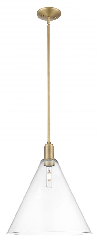 Berkshire Glass - 1 Light - 16 inch - Brushed Brass - Stem hung - Mini Pendant