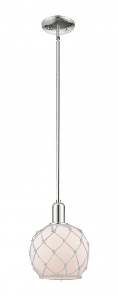 Farmhouse Rope - 1 Light - 8 inch - Polished Nickel - Stem hung - Mini Pendant