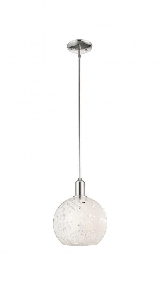 White Mouchette - 1 Light - 10 inch - Polished Nickel - Stem hung - Mini Pendant