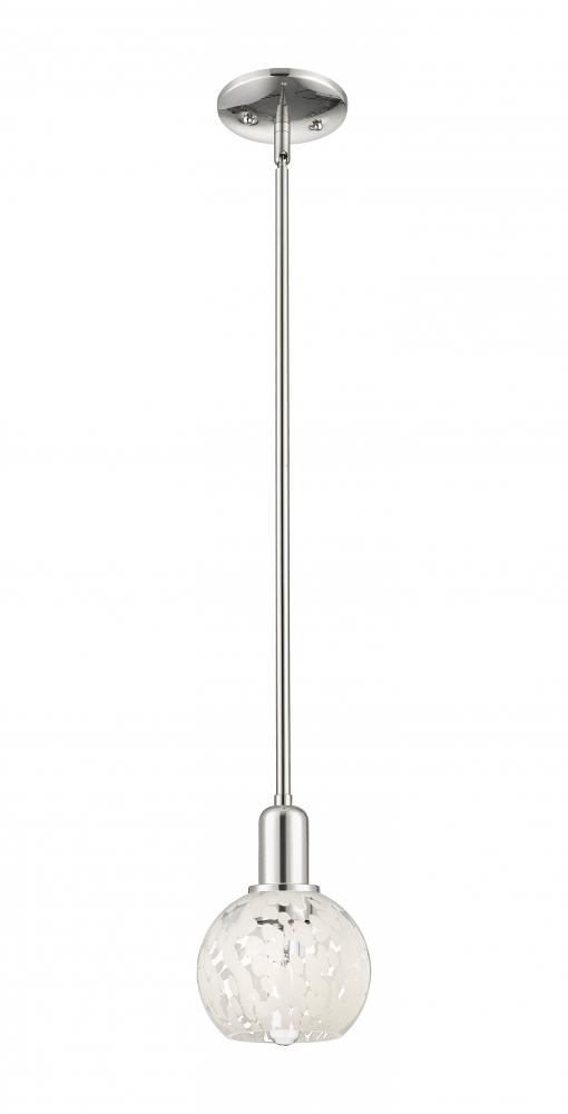 White Mouchette - 1 Light - 6 inch - Polished Nickel - Stem hung - Mini Pendant