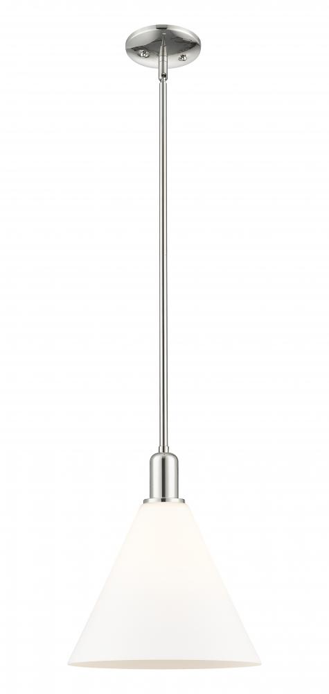 Berkshire Glass - 1 Light - 12 inch - Polished Nickel - Stem hung - Mini Pendant