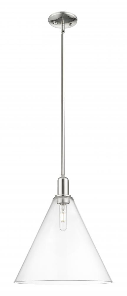 Berkshire Glass - 1 Light - 16 inch - Polished Nickel - Stem hung - Mini Pendant