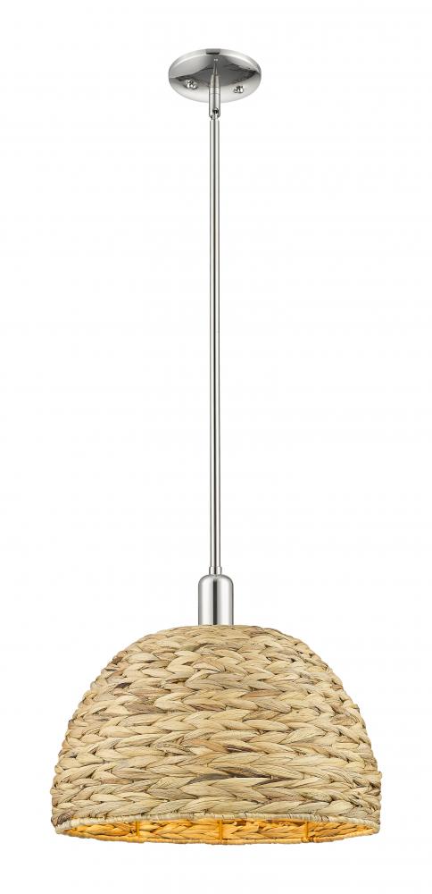 Woven Rattan - 1 Light - 16 inch - Polished Nickel - Stem hung - Mini Pendant