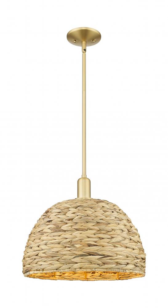 Woven Rattan - 1 Light - 16 inch - Satin Gold - Stem hung - Mini Pendant