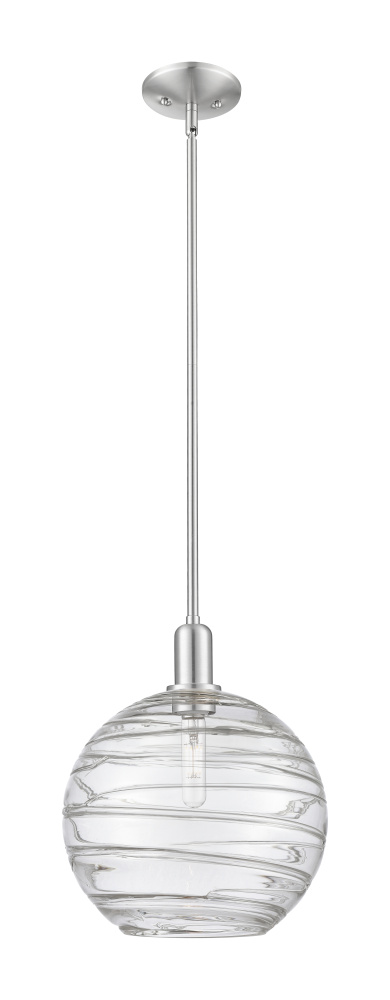 Athens Deco Swirl - 1 Light - 12 inch - Brushed Satin Nickel - Stem hung - Mini Pendant