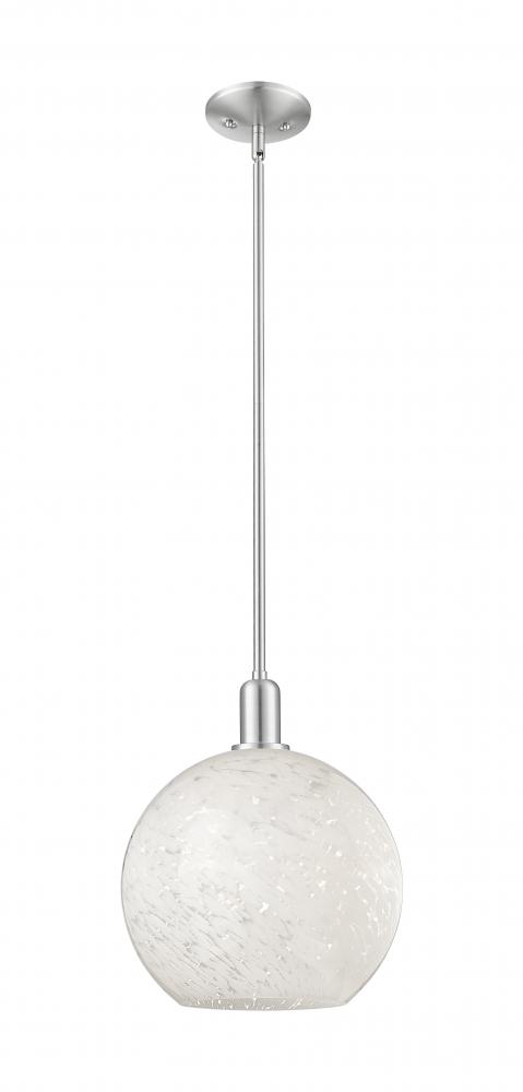 White Mouchette - 1 Light - 12 inch - Brushed Satin Nickel - Stem hung - Mini Pendant