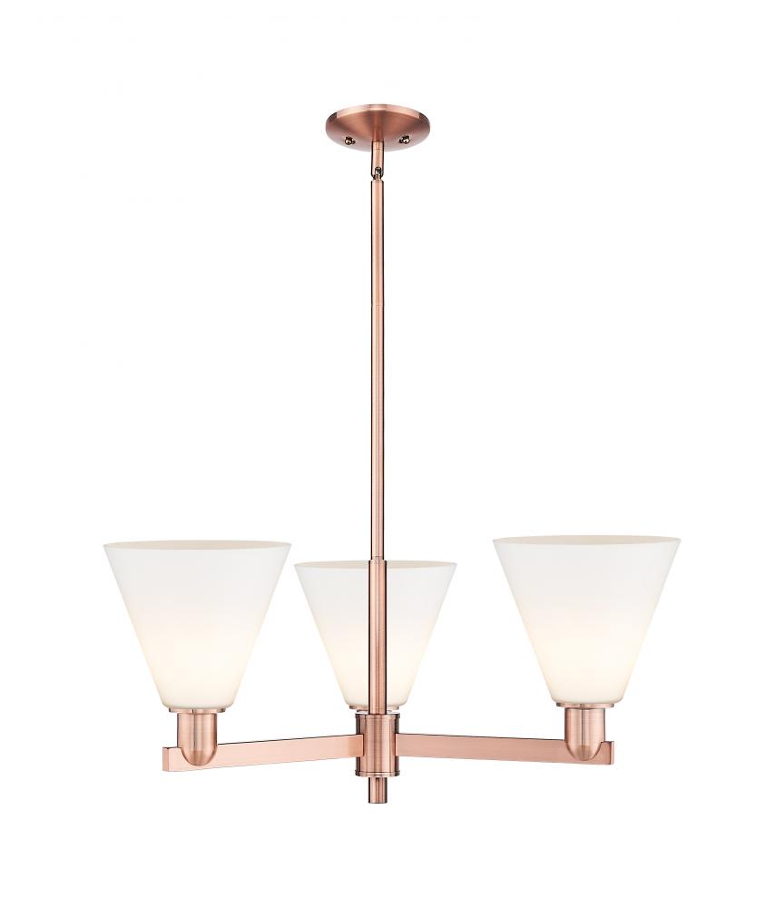 Berkshire Glass - 3 Light - 30 inch - Antique Copper - Stem hung - Pendant