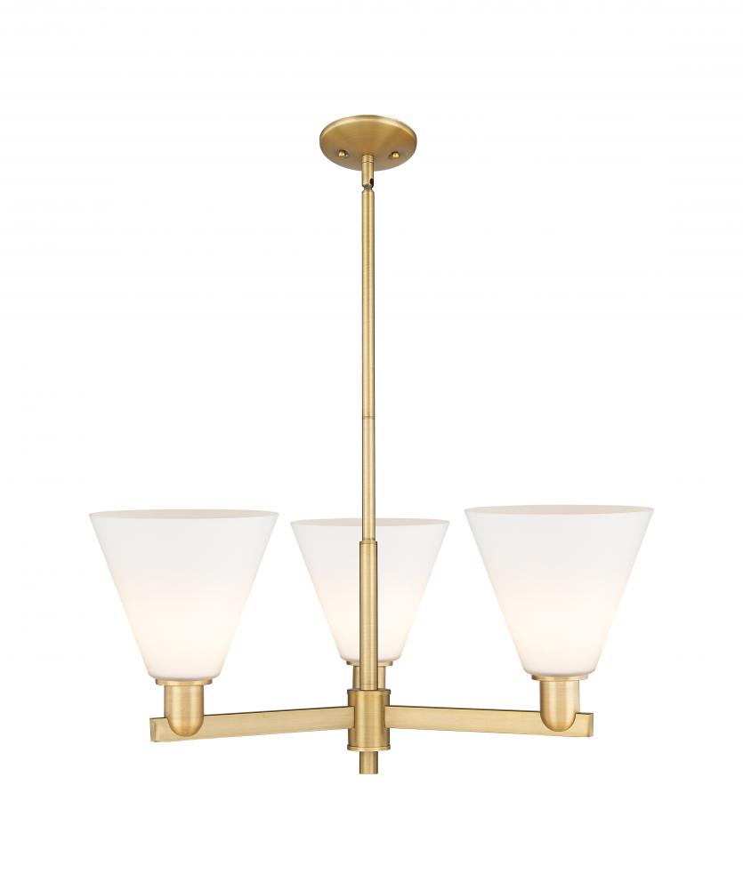 Berkshire Glass - 3 Light - 30 inch - Brushed Brass - Stem hung - Pendant