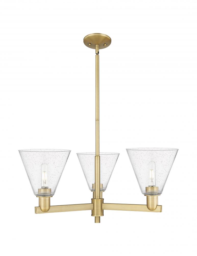 Berkshire Glass - 3 Light - 30 inch - Brushed Brass - Stem hung - Pendant