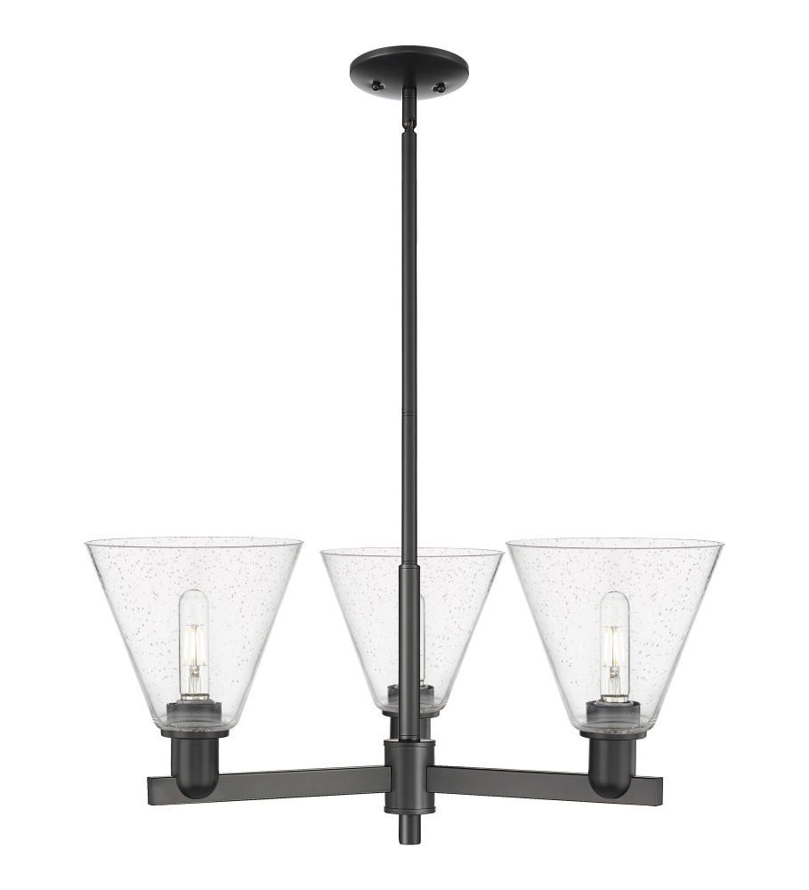 Berkshire Glass - 3 Light - 30 inch - Matte Black - Stem hung - Pendant