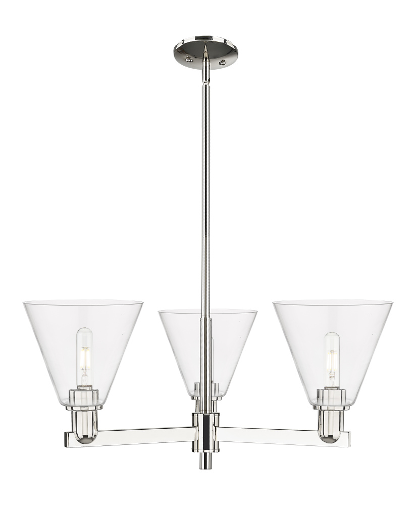 Berkshire Glass - 3 Light - 30 inch - Polished Nickel - Stem hung - Pendant