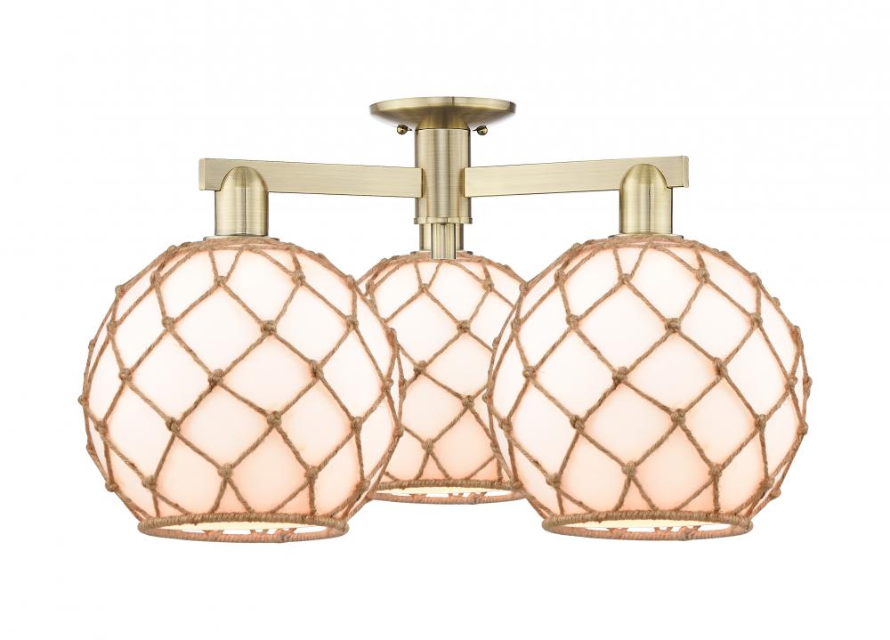 Farmhouse Rope - 3 Light - 28 inch - Antique Brass - Semi-Flush Mount