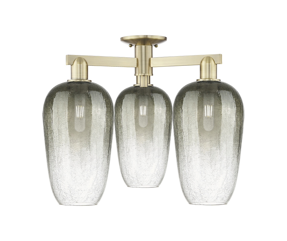 Brookhaven Flute - 3 Light - 6 inch - Antique Brass - Semi-Flush Mount