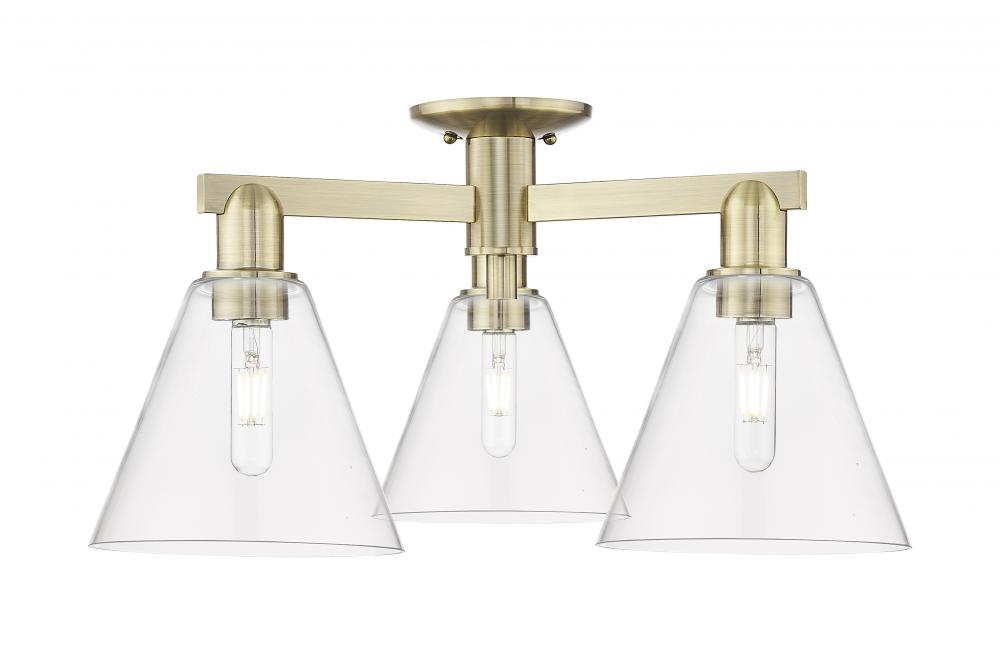 Berkshire Glass - 3 Light - 26 inch - Antique Brass - Semi-Flush Mount