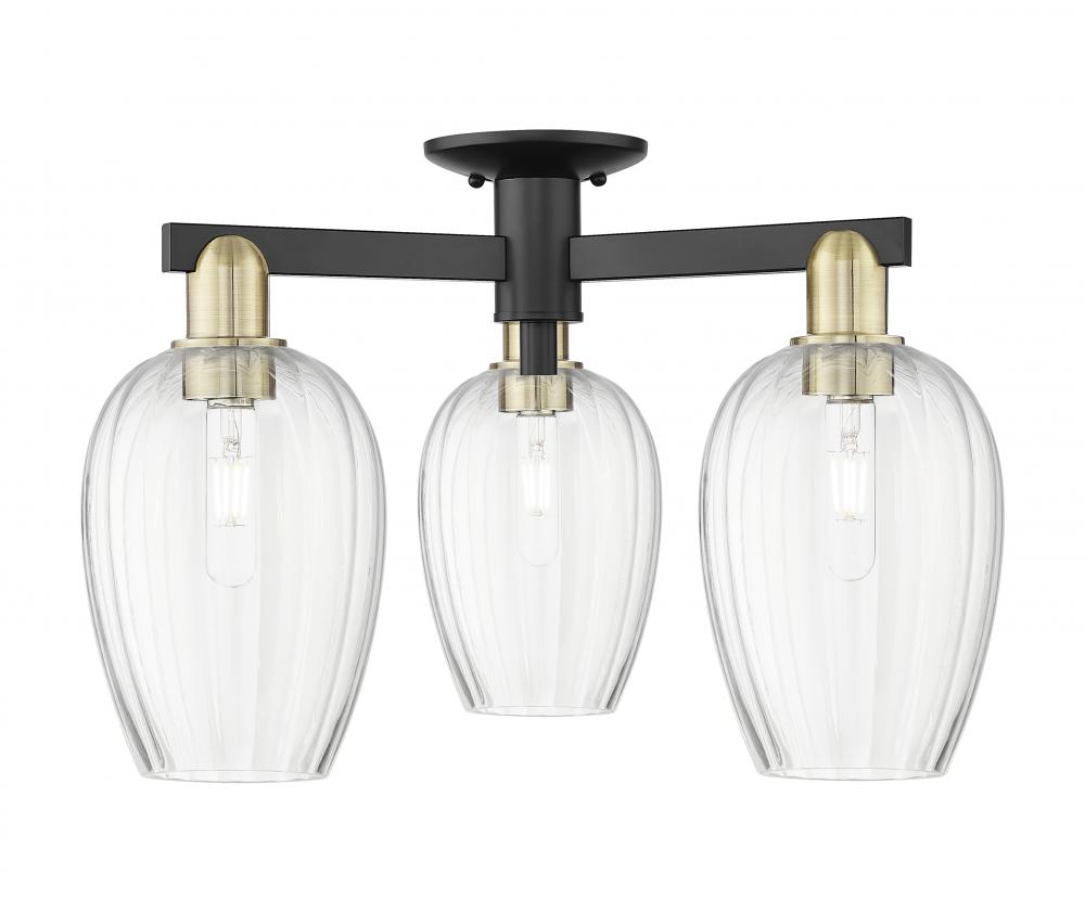 Preston Flute - 3 Light - 6 inch - Black Antique Brass - Semi-Flush Mount