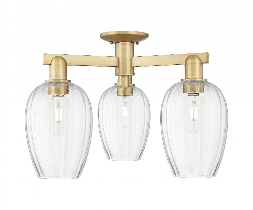 Preston Flute - 3 Light - 6 inch - Brushed Brass - Semi-Flush Mount