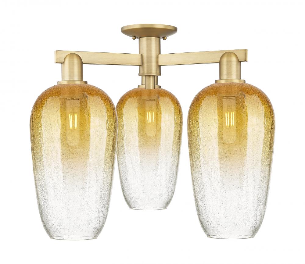 Brookhaven Flute - 3 Light - 6 inch - Brushed Brass - Semi-Flush Mount