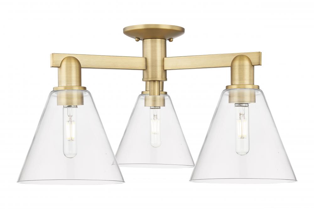 Berkshire Glass - 3 Light - 26 inch - Brushed Brass - Semi-Flush Mount