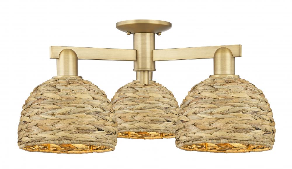 Woven Rattan - 3 Light - 26 inch - Brushed Brass - Semi-Flush Mount