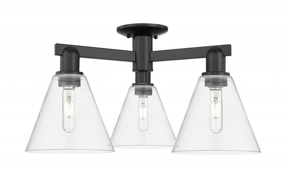 Berkshire Glass - 3 Light - 26 inch - Matte Black - Semi-Flush Mount