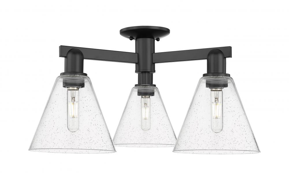Berkshire Glass - 3 Light - 26 inch - Matte Black - Semi-Flush Mount