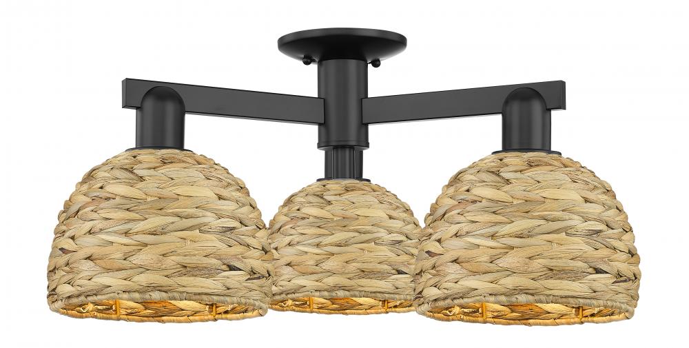 Woven Rattan - 3 Light - 26 inch - Matte Black - Semi-Flush Mount