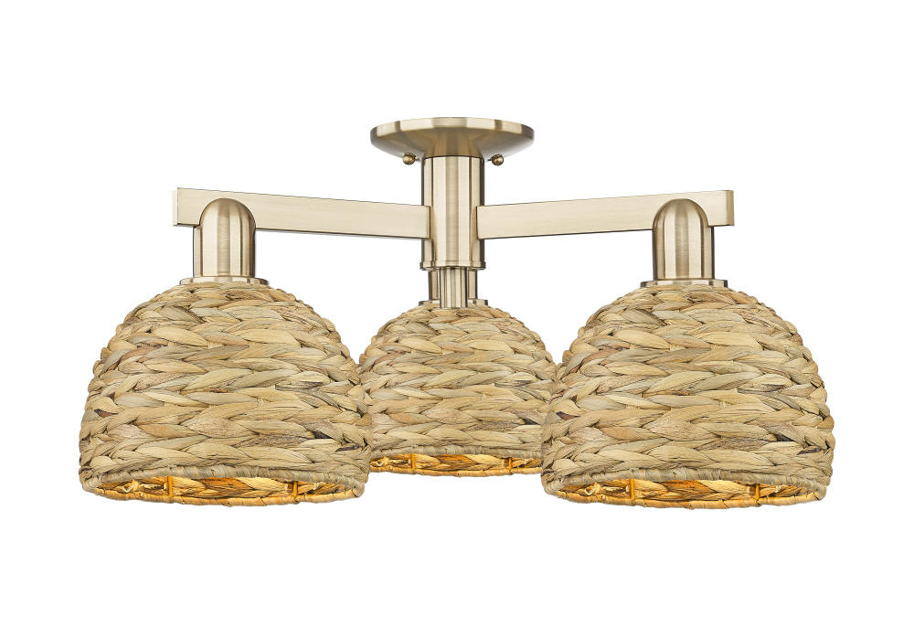 Woven Rattan - 3 Light - 26 inch - Champagne Bronze - Semi-Flush Mount