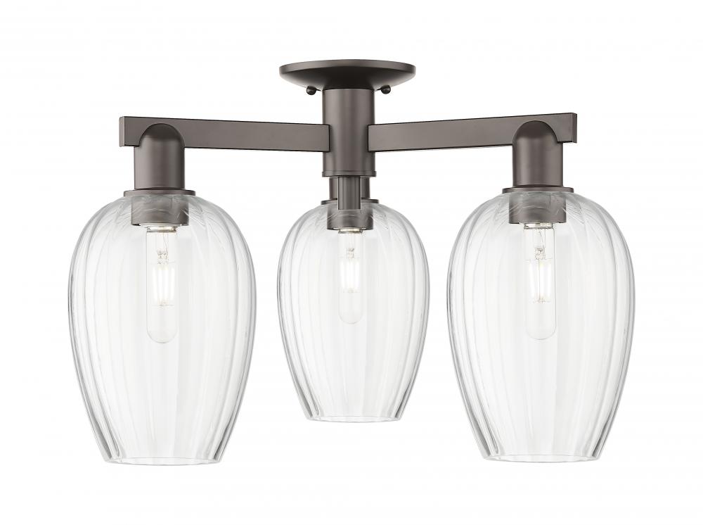 Preston Flute - 3 Light - 6 inch - Oil Rubbed Bronze - Semi-Flush Mount