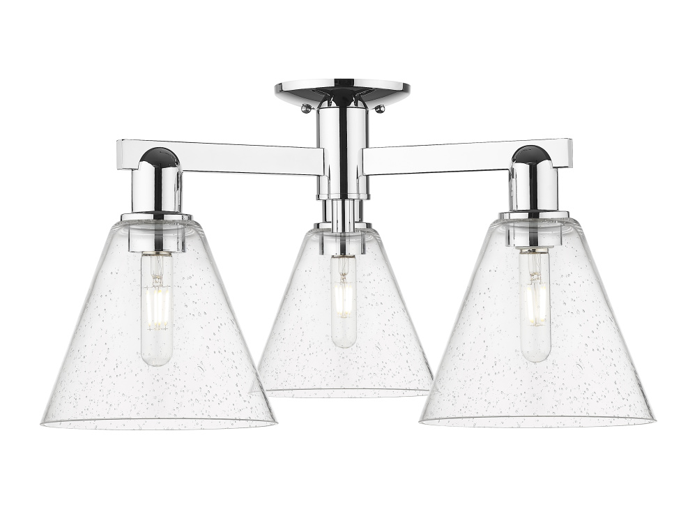 Berkshire Glass - 3 Light - 26 inch - Polished Chrome - Semi-Flush Mount