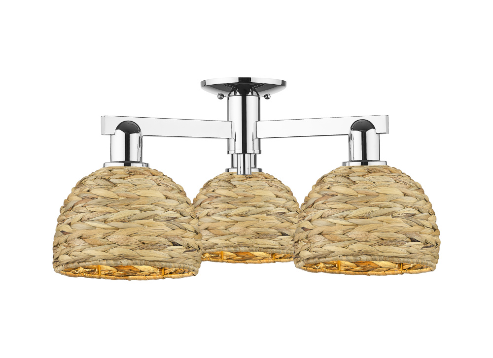 Woven Rattan - 3 Light - 26 inch - Polished Chrome - Semi-Flush Mount