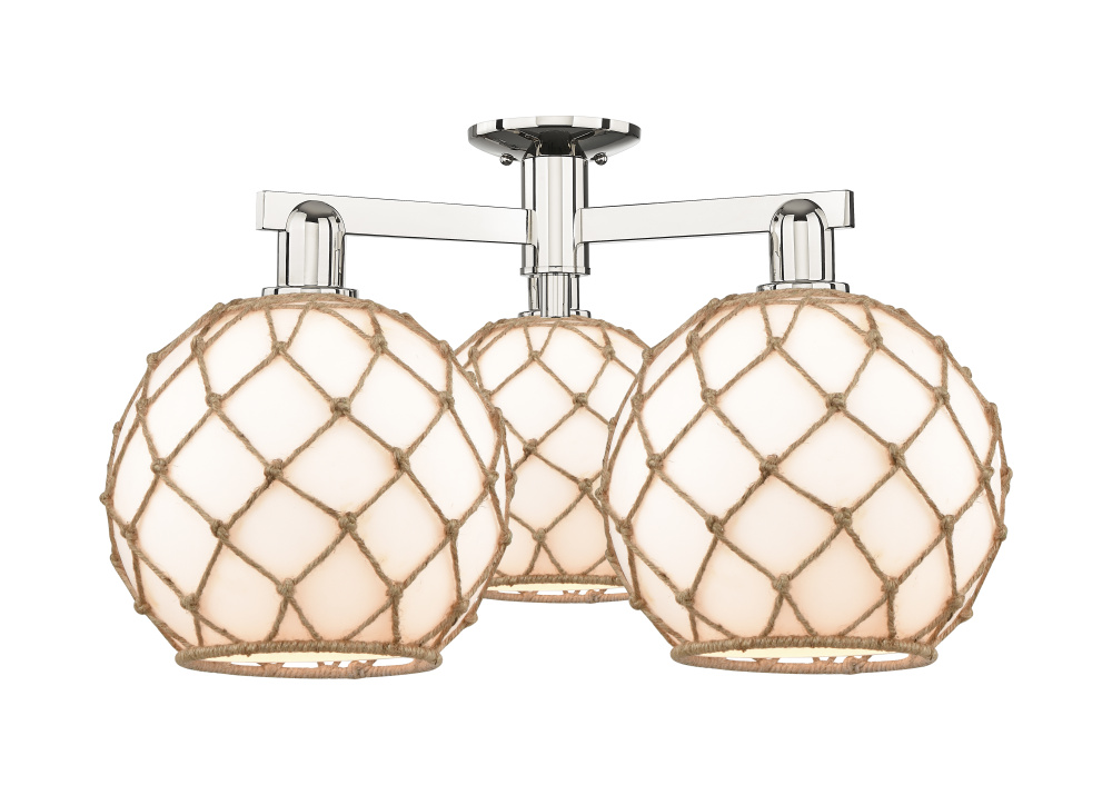 Farmhouse Rope - 3 Light - 28 inch - Polished Nickel - Semi-Flush Mount