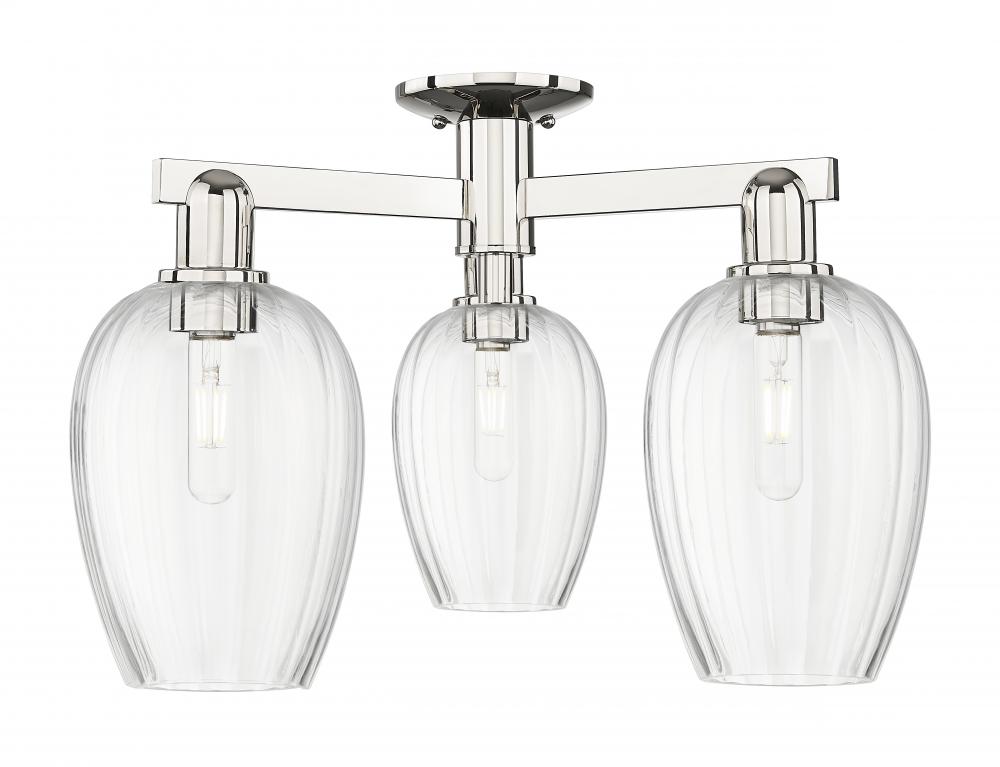 Preston Flute - 3 Light - 6 inch - Polished Nickel - Semi-Flush Mount